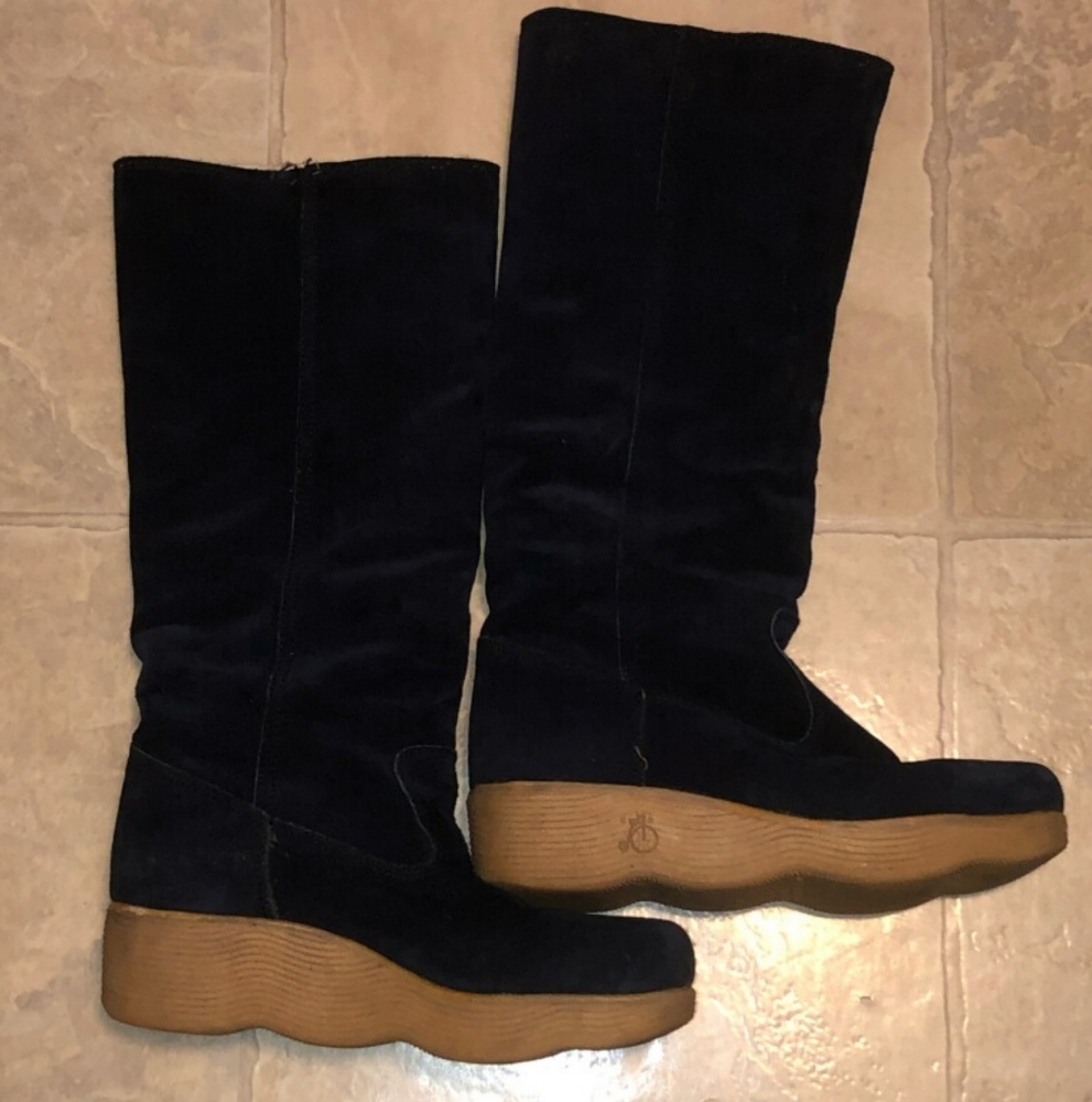 RARE Vintage Famolare 1970s Nvy Suede Gum Sole Boots Sz 7M Handmade In Italy.